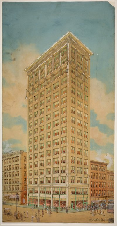 Rascacielos Prairie School, Chicago, Illinois, perspectiva de Peter Joseph Weber