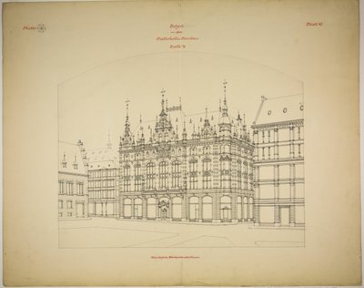 Rathskeller Neubau, Halle (Saale), Sajonia-Anhalt, Alemania, Perspectiva (inacabado) de Peter Joseph Weber