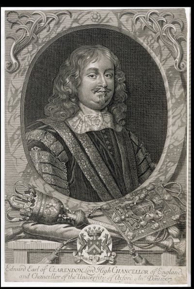 Edward Hyde, primer conde de Clarendon, grabado por M. Burg de Peter Lely