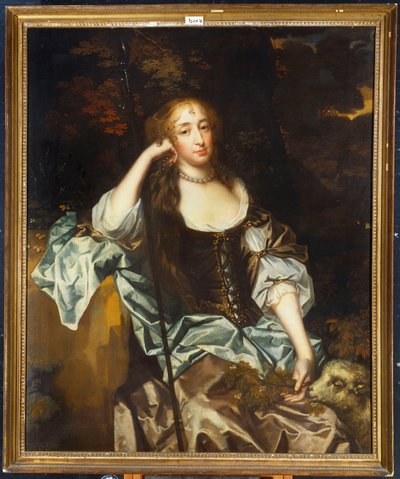 Retrato de una dama con su cordero mascota a su lado de Peter Lely