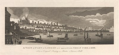 Vista de parte de Londres tal como apareció en el Gran Incendio de 1666 de Peter Mazell