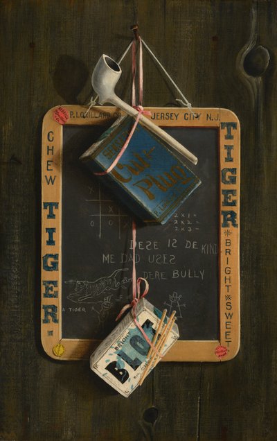 Pizarra, pipa, tabaco y caja de cerillas, c.1890-1900 (óleo sobre lienzo) de Peter McCallion