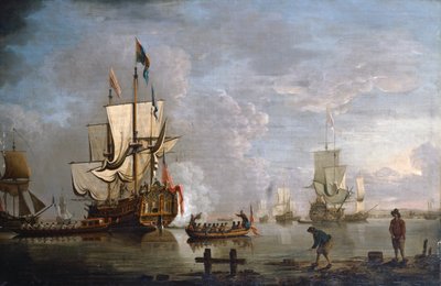 The Morning Gun: HMS Peregrine frente a Rochester (óleo sobre lienzo) de Peter Monamy