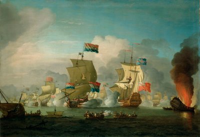 El incendio del HMS "Royal James" en la Batalla de Solebay, 28 de mayo de 1672 de Peter Monamy