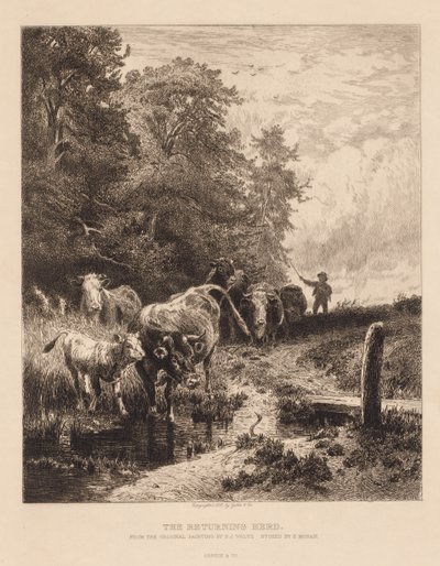 El rebaño que regresa, c. 1885 de Peter Moran