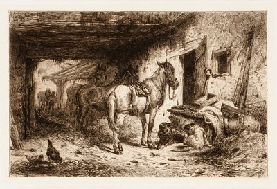 Sin título (caballos y establo) de Peter Moran