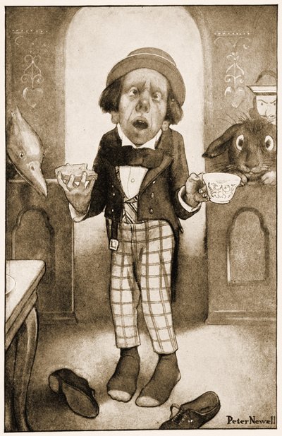 Soy un hombre pobre, su Majestad, comenzó el Sombrerero, con voz temblorosa, ilustración para Las aventuras de Alicia en el país de las maravillas de Lewis Carroll, 1901 de Peter Newell