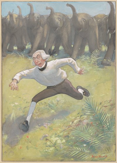 Hombre corriendo de elefantes de Peter Newell