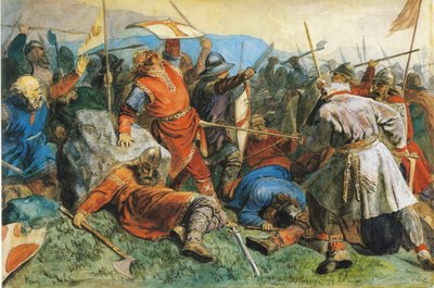 San Olav en la batalla de Stiklestad, 1859 de Peter Nicolai Arbo
