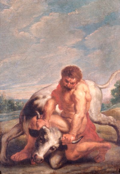 Hércules luchando con Aqueloo en forma de toro (óleo sobre lienzo) de Peter Paul (after) Rubens