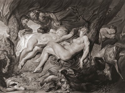Diana dormida y sus ninfas espiadas por sátiros. (imprimir) de Peter Paul (after) Rubens
