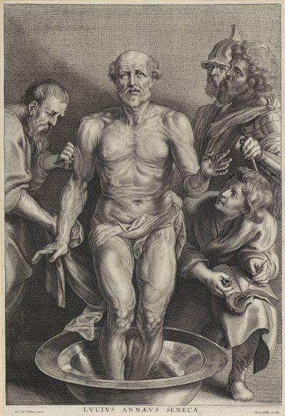 La muerte de Séneca, grabado por Alexander Voet II de Peter Paul (after) Rubens