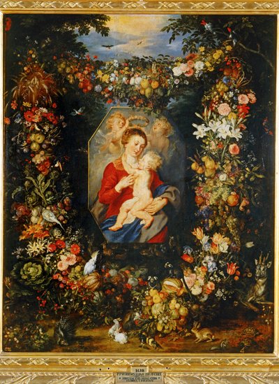María Virgen y el Niño con corona de flores y frutos ... de Peter Paul & Brueghel Jan (1601 78) Rubens