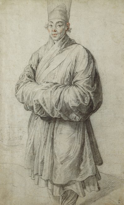 Un Hombre en Traje Coreano, Usando un Sombrero Transparente de Crin, Casi de Cuerpo Entero, un Barco a la Izquierda de Peter Paul Rubens