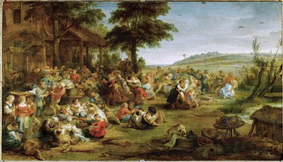 Fiesta de la iglesia o Weding en un pueblo, c.1635-38 (óleo sobre madera) de Peter Paul Rubens