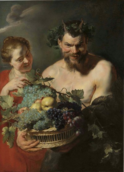 Un sátiro sosteniendo un cesto de uvas y membrillos con una ninfa, de Peter Paul Rubens de Peter Paul Rubens