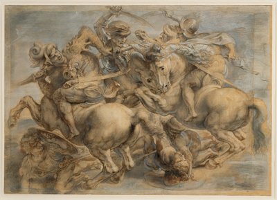 Batalla de Anghiari (tinta marrón, piedra negra, pincel, pluma, realzado con aguada y blanco de plomo) de Peter Paul Rubens