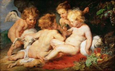 Cristo y San Juan Bautista como niños con dos ángeles de Peter Paul Rubens