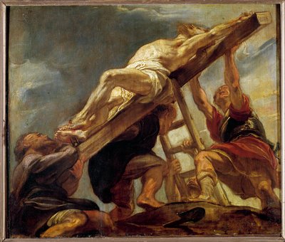 Elevación de la cruz (boceto para un compartimento del techo de la Iglesia de los Jesuitas en Amberes) de Peter Paul Rubens