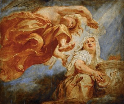 El Genio Coronando la Religión. Boceto para la Apoteosis del Rey Jacobo I de Peter Paul Rubens