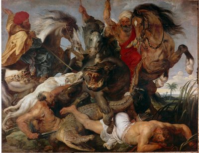Caza de hipopótamos y cocodrilos. Pintura de Pierre Paul Rubens de Peter Paul Rubens
