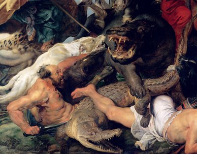 Caza de Hipopótamo y Cocodrilo, c.1615-16 (detalle) de Peter Paul Rubens