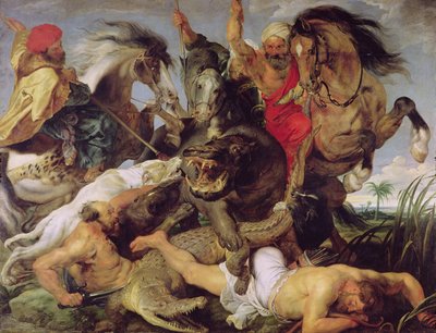 Caza de hipopótamos y cocodrilos, c.1615-16 de Peter Paul Rubens