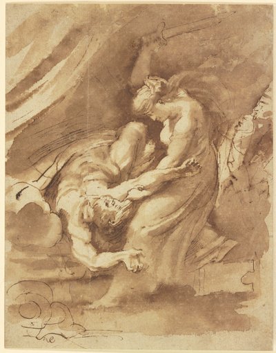 Judith decapitando a Holofernes, c.1609-10 (tinta y aguada sobre papel) de Peter Paul Rubens