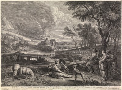 Paisaje con arco iris y un pastor (grabado) de Peter Paul Rubens