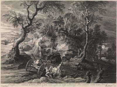 Paisaje con un carro atascado (grabado) de Peter Paul Rubens