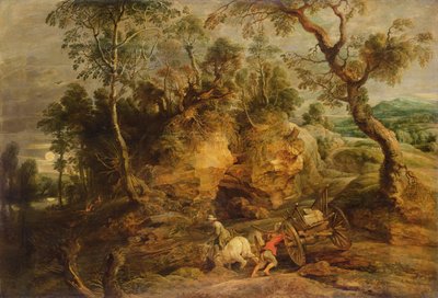 Paisaje con transportadores de piedra, c.1620 de Peter Paul Rubens