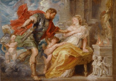 Marte y Rea Silvia. (a veces llamada Ilia es la madre de los gemelos Remus y Romulus). Pintura de Peter Paul Rubens (1577-1640), óleo sobre lienzo, hacia 1616-1617. arte flamenco de Peter Paul Rubens