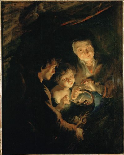 Anciana con un brasero, c.1618-20 (pintura sobre madera de roble) de Peter Paul Rubens