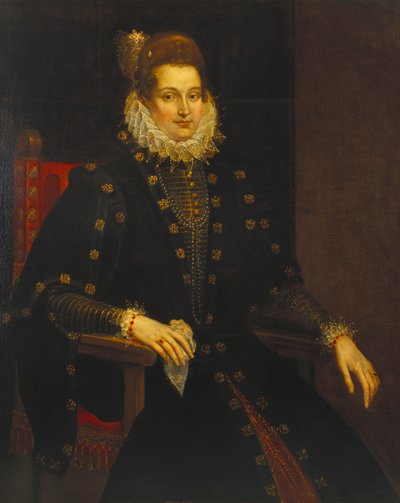 Retrato de una dama sentada de tres cuartos de longitud en un vestido negro con una gorguera de Peter Paul Rubens