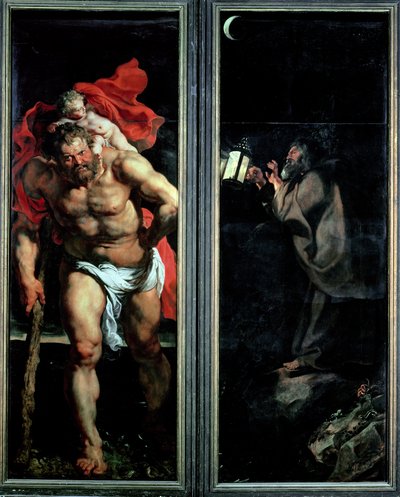 San Cristóbal y el ermitaño, postigos exteriores del tríptico del Descendimiento de la Cruz, 1611-14 de Peter Paul Rubens