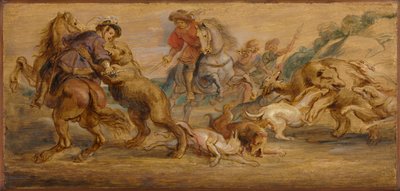 Estudio para La caza del oso para el Alcázar, Madrid, c. 1639 de Peter Paul Rubens