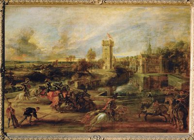Torneo cerca del foso del castillo de Steen (pintura sobre madera) de Peter Paul Rubens