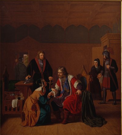 Valdemar el Grande es atendido en la casa de la madre de Absalon, donde se refugió tras el ataque en Roskilde de Peter Raadsig