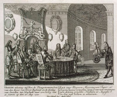 Conclusión del Tratado de Paz de Nystad el 20 de agosto de 1721 de Peter Schenk the Younger