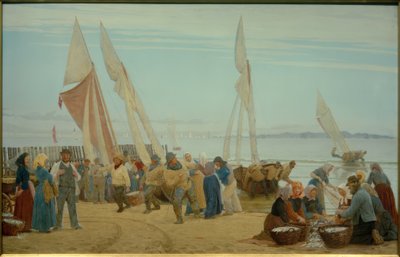 Mañana en Hornbaek. Los pescadores llegan a tierra de Peder Severin Krøyer