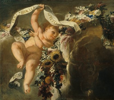 Putto con hilo floral y pancarta de Peter Strudel