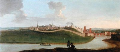 Vista de Chester, con dos figuras junto al río en primer plano de Peter Tillemans