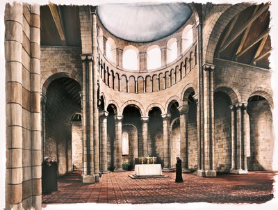 Interior de la iglesia de la abadía de Battle, Sussex, en el siglo XII de Peter Urmston