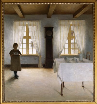Un Interior con una Joven Sirviendo Té de Peter Vilhelm Ilsted