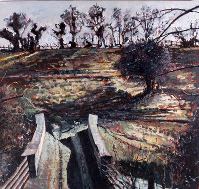 Puente y perro, 2000 (óleo sobre lienzo) de Peter Wilson