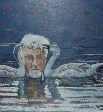 Conrad Lorenz con Goslings, 2000 (óleo sobre lienzo) de Peter Wilson
