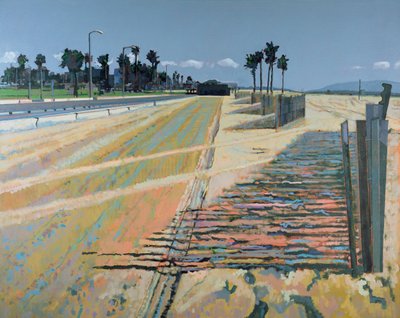 Valla en la playa, Santa Mónica, EE.UU., 2002 (óleo sobre lino) de Peter Wilson