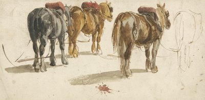 Tres Caballos de Tiro en Traza, Vista Trasera de Peter de (attr.) Wint
