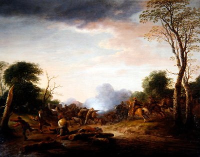 Una emboscada en un paisaje boscoso de Peter de Bloot
