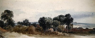 Paisaje boscoso con cabañas de Peter de Wint